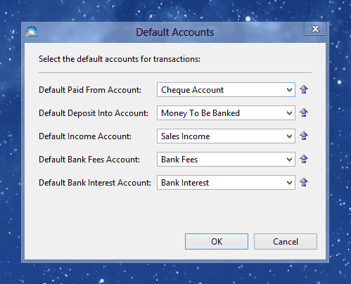 Default Accounts Window
