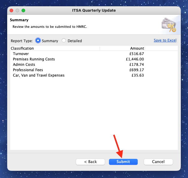 Screenshot of ITSA quarterly update result when successful