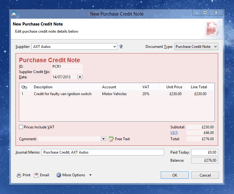 Purchase Credit Note